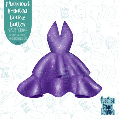 Purple dress cookie cutter with png images for edible ink printers including Eddie