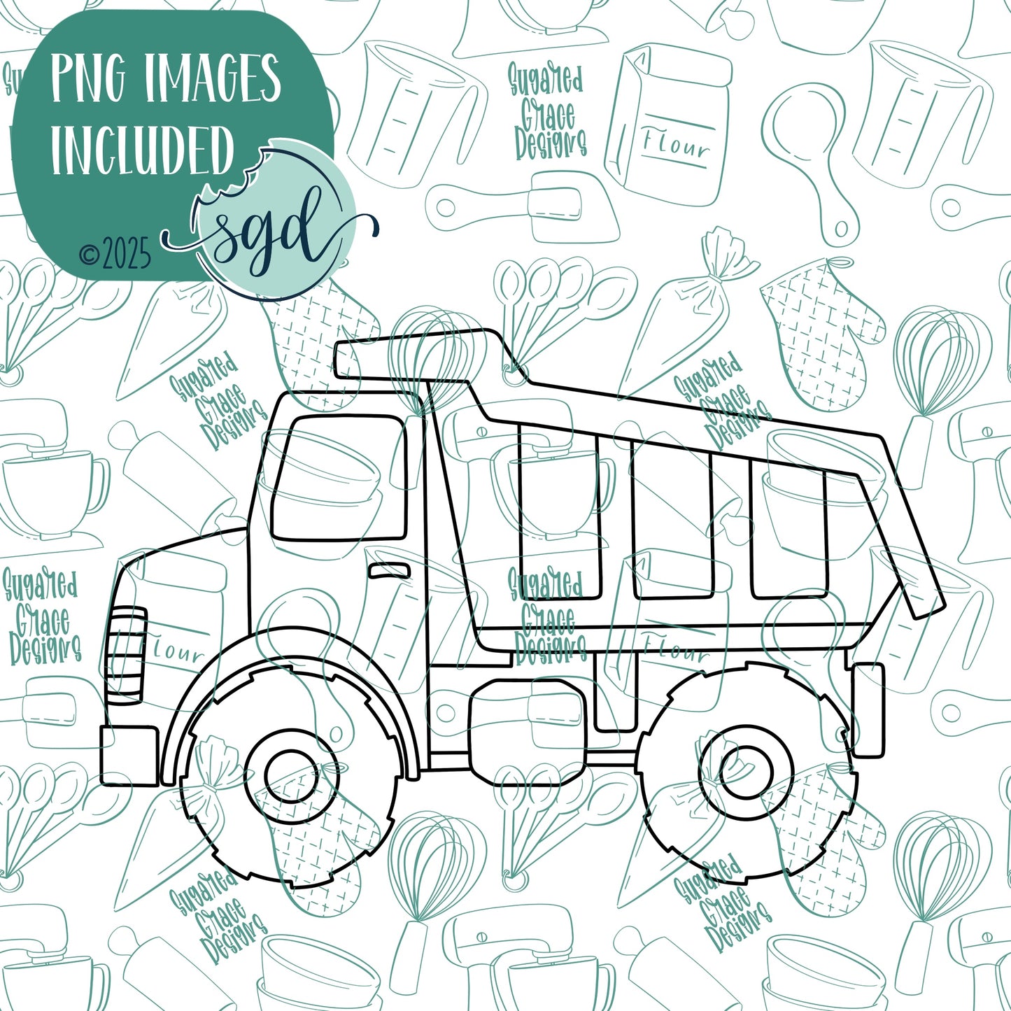Dump Truck Cookie Cutter with PNG Images to Match - Hand Drawn Graphics for Edible Ink Printers