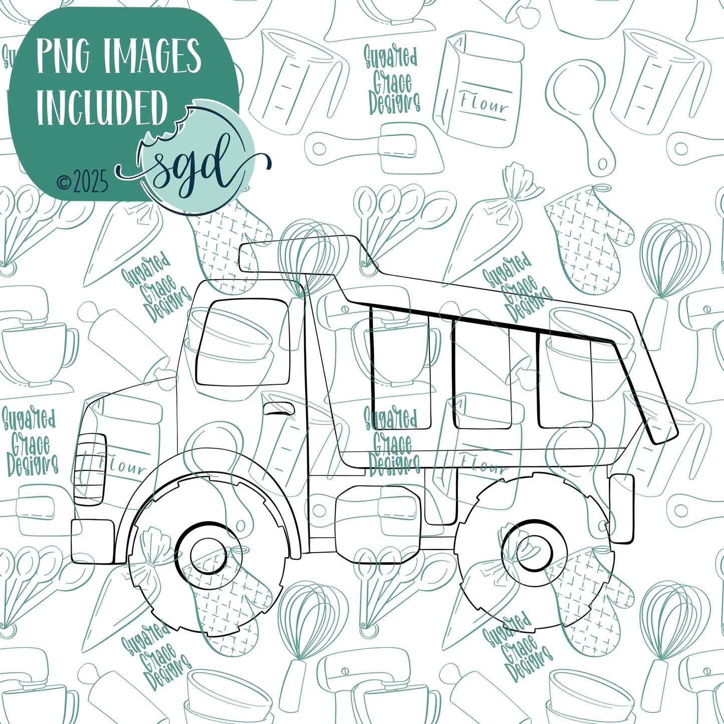 Dump Truck Cookie Cutter with PNG Images to Match - Hand Drawn Graphics for Edible Ink Printers