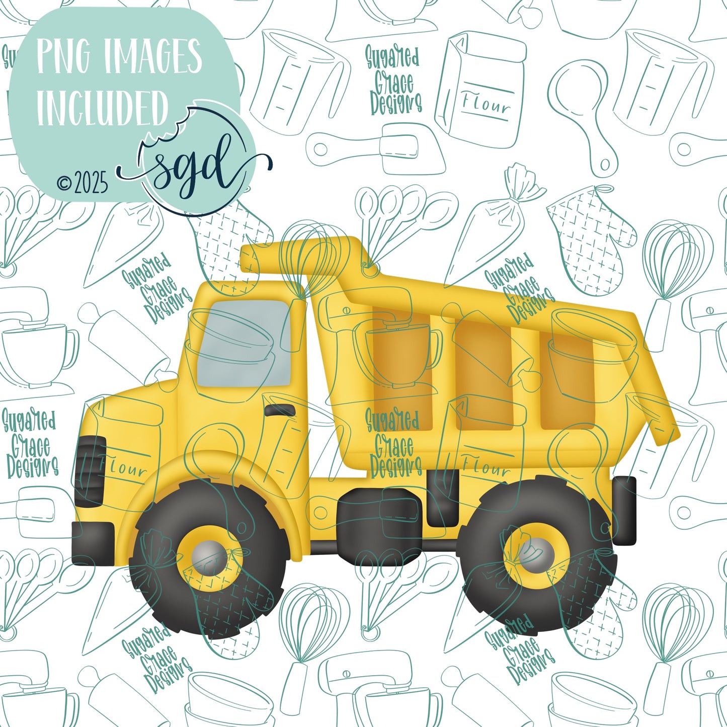Construction Dump Truck Cookie Cutter STL File  with PNG Images to Match - For 3D Printing and Edible Ink Printers