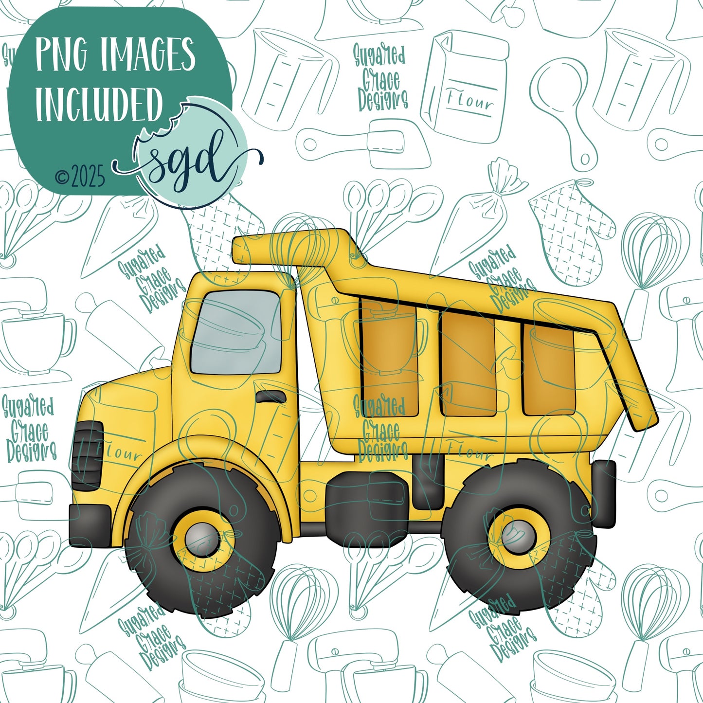 Dump Truck Cookie Cutter with PNG Images to Match - Hand Drawn Graphics for Edible Ink Printers