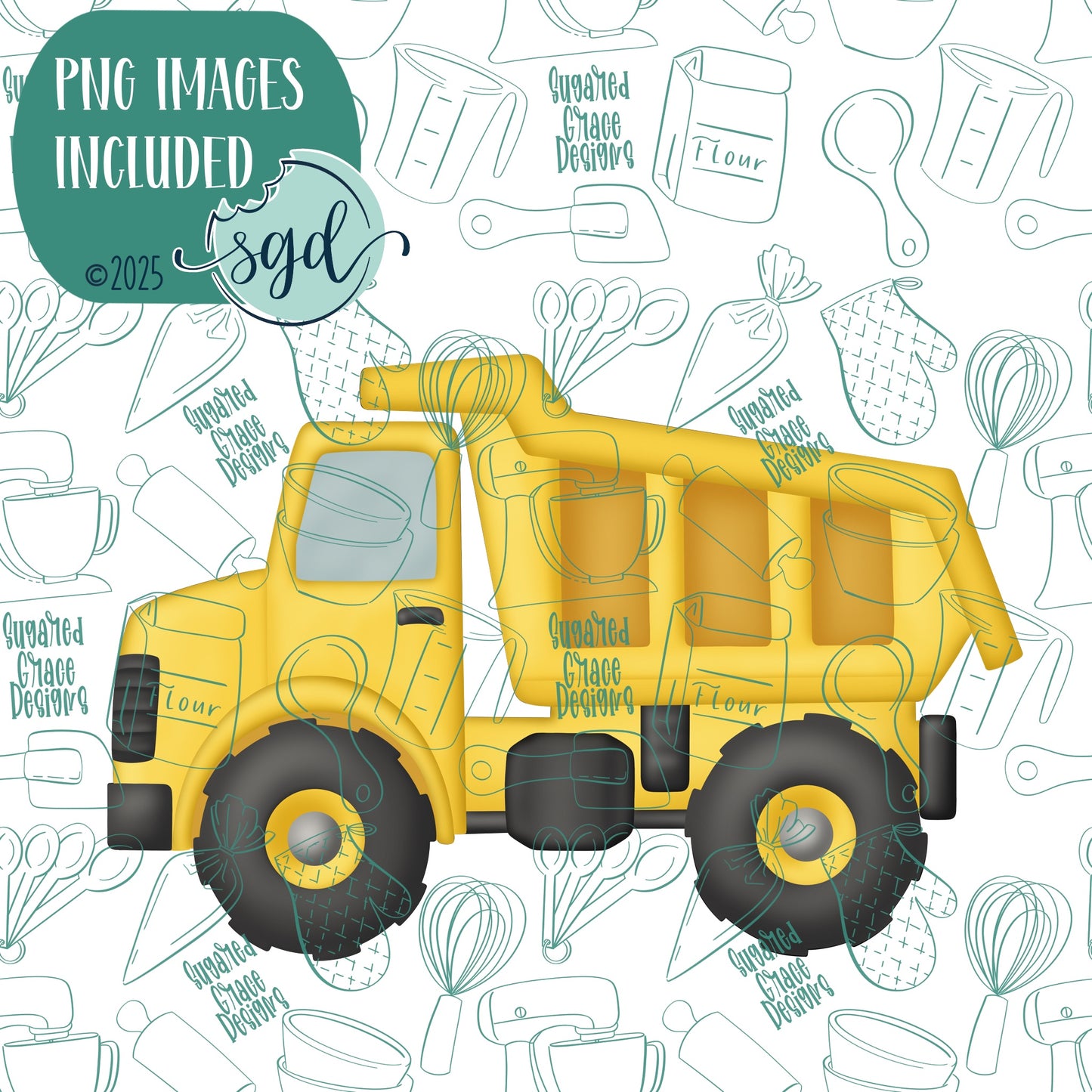 Dump Truck Cookie Cutter with PNG Images to Match - Hand Drawn Graphics for Edible Ink Printers