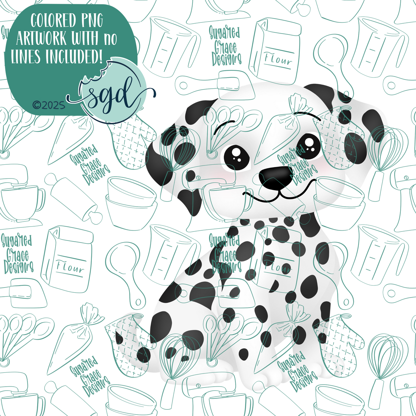 Dalmatian Puppy Dog Cookie Cutter with PNG Images to Match - Hand Drawn Graphics for Edible Ink Printers