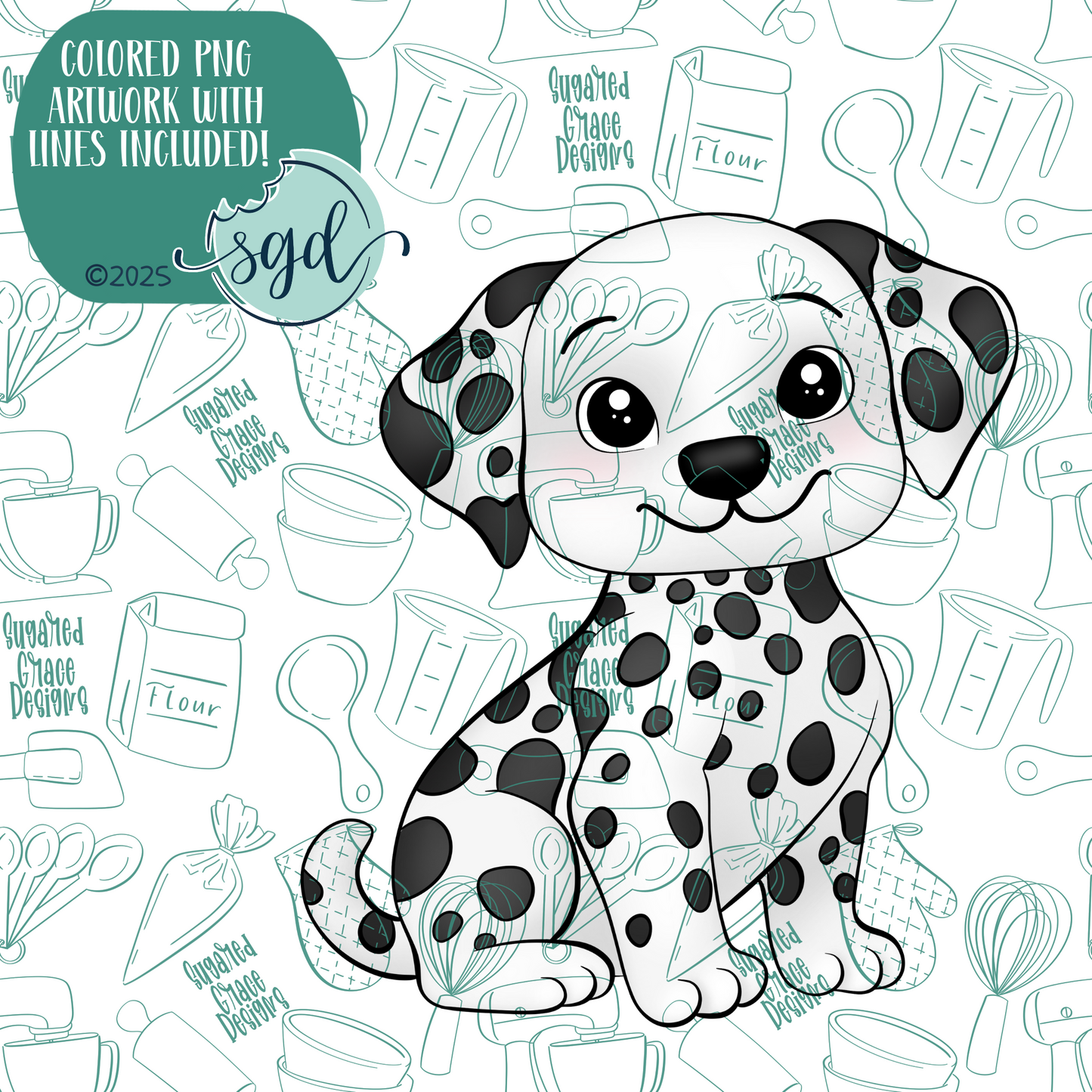 Dalmatian Puppy Dog Cookie Cutter with PNG Images to Match - Hand Drawn Graphics for Edible Ink Printers