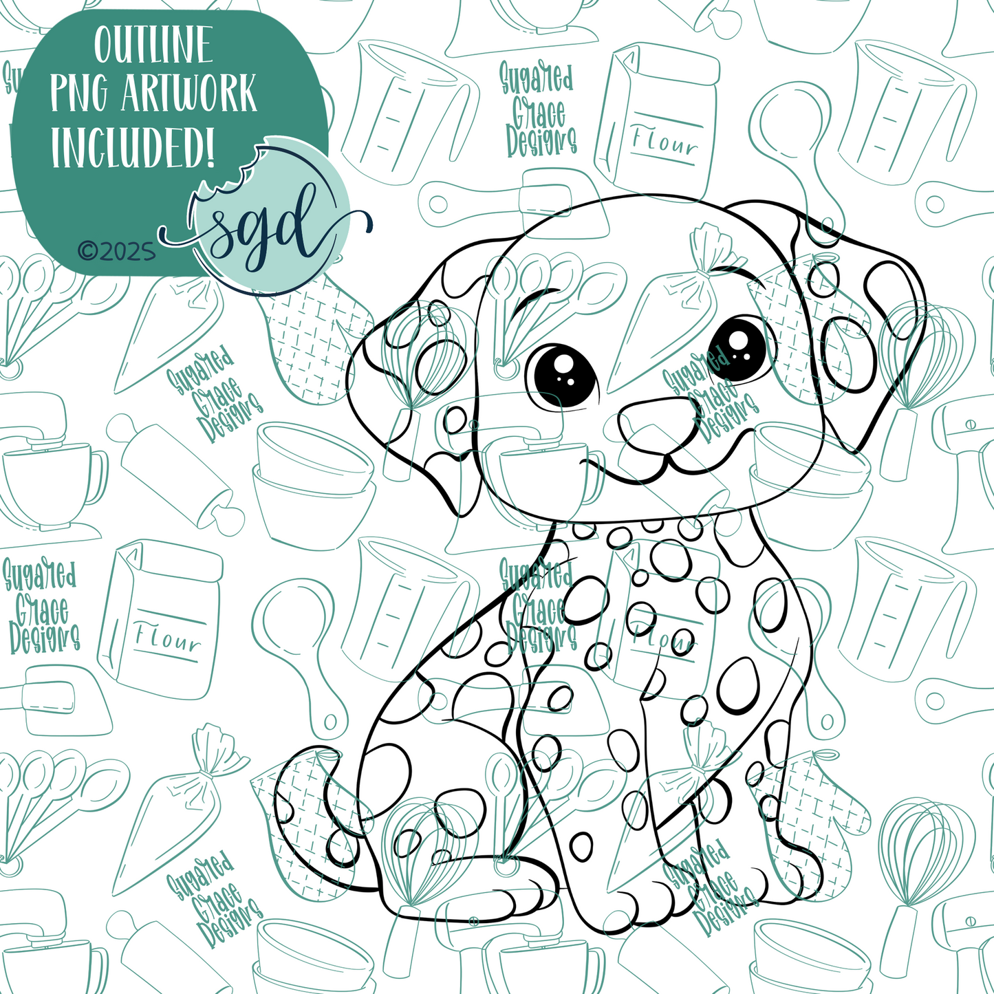 Dalmatian Puppy Dog Cookie Cutter with PNG Images to Match - Hand Drawn Graphics for Edible Ink Printers