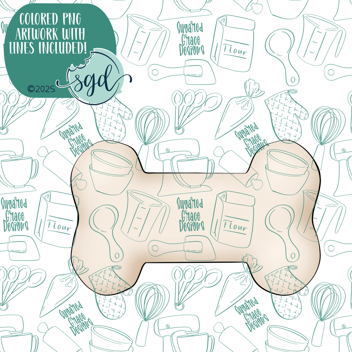 Classic Dog Bone Cookie Cutter with PNG Images to Match - Hand Drawn Graphics for Edible Ink Printers