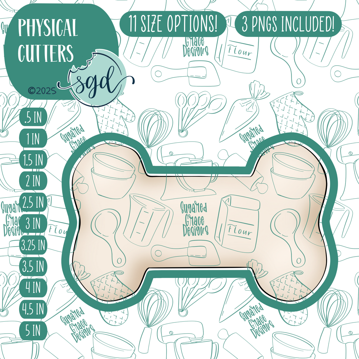Classic Dog Bone Cookie Cutter with PNG Images to Match - Hand Drawn Graphics for Edible Ink Printers