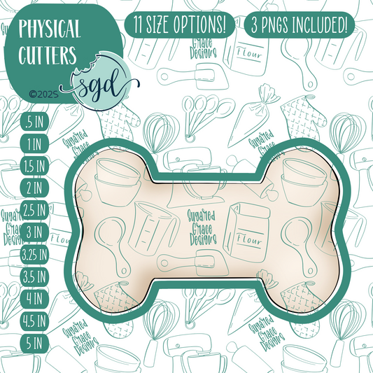 Classic Dog Bone Cookie Cutter with PNG Images to Match - Hand Drawn Graphics for Edible Ink Printers