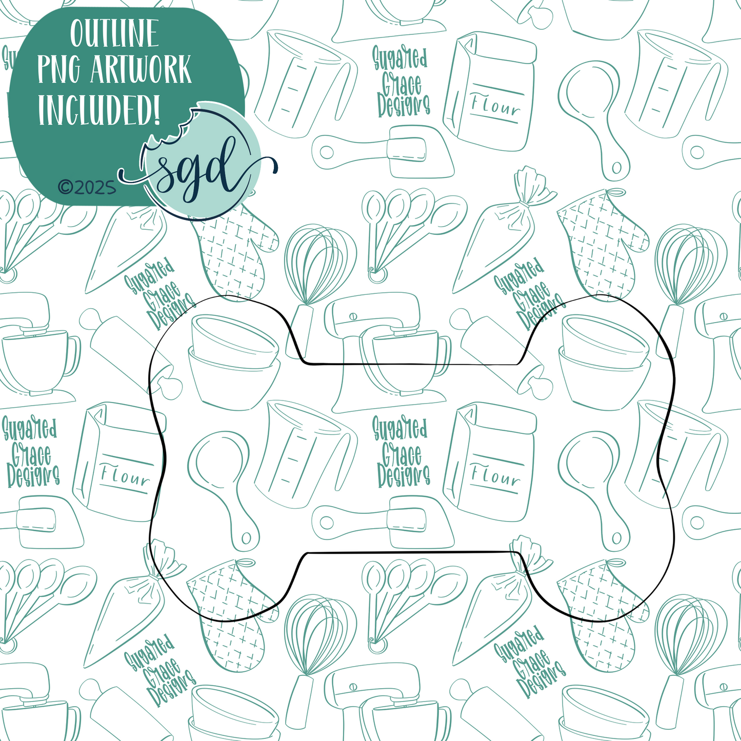 Classic Dog Bone Cookie Cutter with PNG Images to Match - Hand Drawn Graphics for Edible Ink Printers