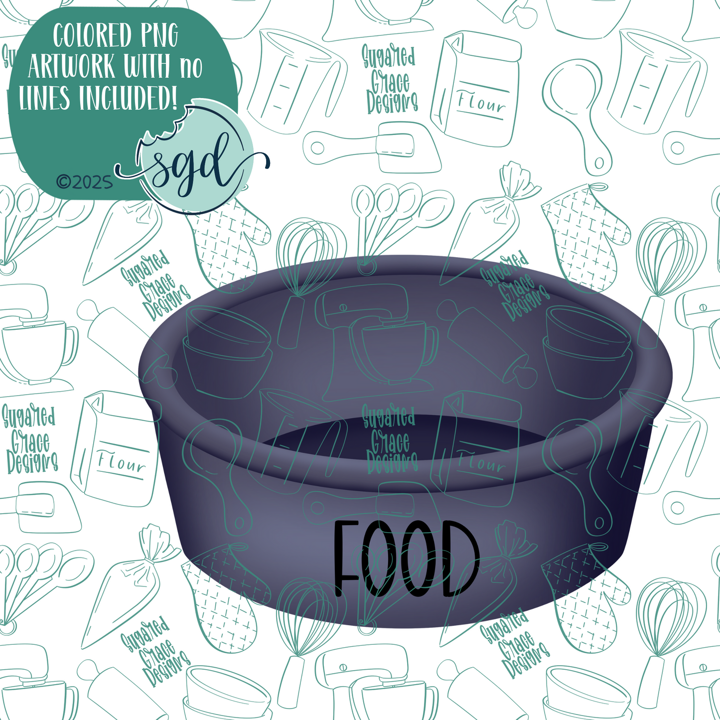 Navy Dog Bowl Cookie Cutter with PNG Images to Match - Hand Drawn Graphics for Edible Ink Printers
