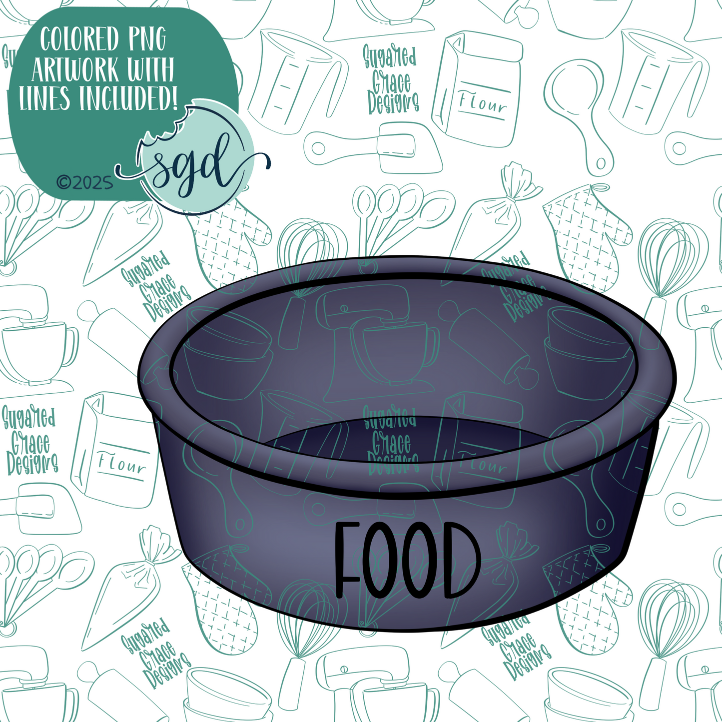 Navy Dog Bowl Cookie Cutter with PNG Images to Match - Hand Drawn Graphics for Edible Ink Printers