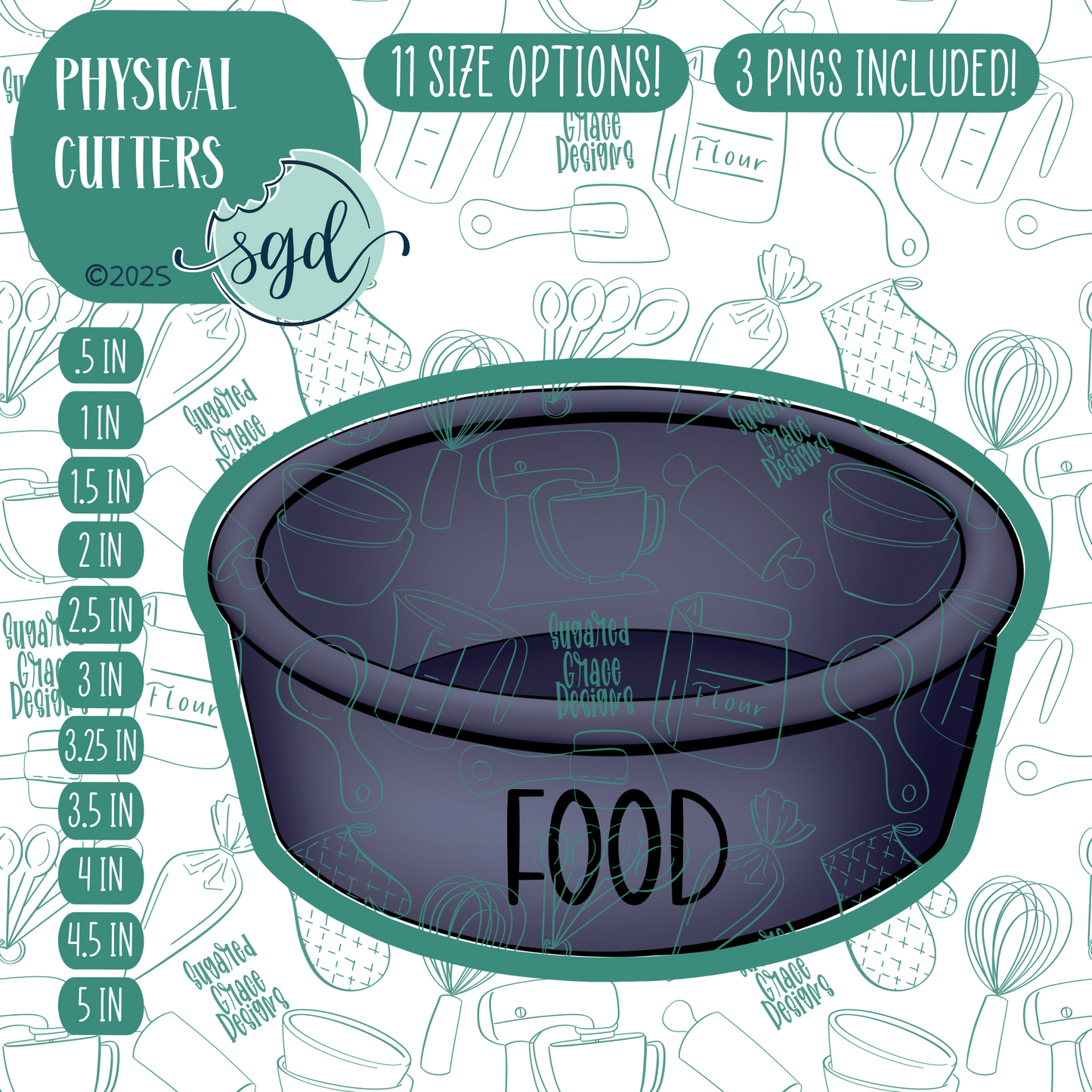 Navy Dog Bowl Cookie Cutter with PNG Images to Match - Hand Drawn Graphics for Edible Ink Printers