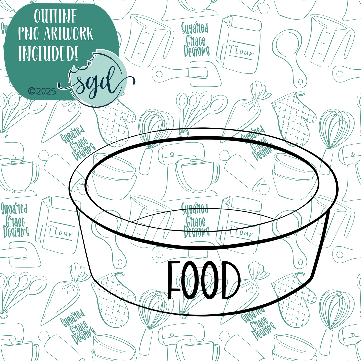 Navy Dog Bowl Cookie Cutter with PNG Images to Match - Hand Drawn Graphics for Edible Ink Printers