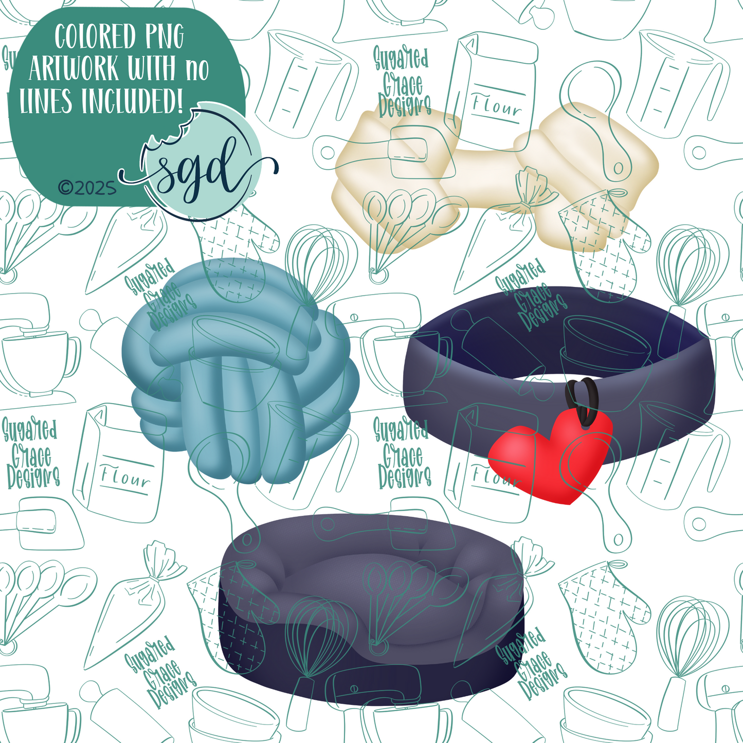 Pampered Dog Cookie Cutter Set of 4 with PNG Images to Match - Hand Drawn Graphics for Edible Ink Printers
