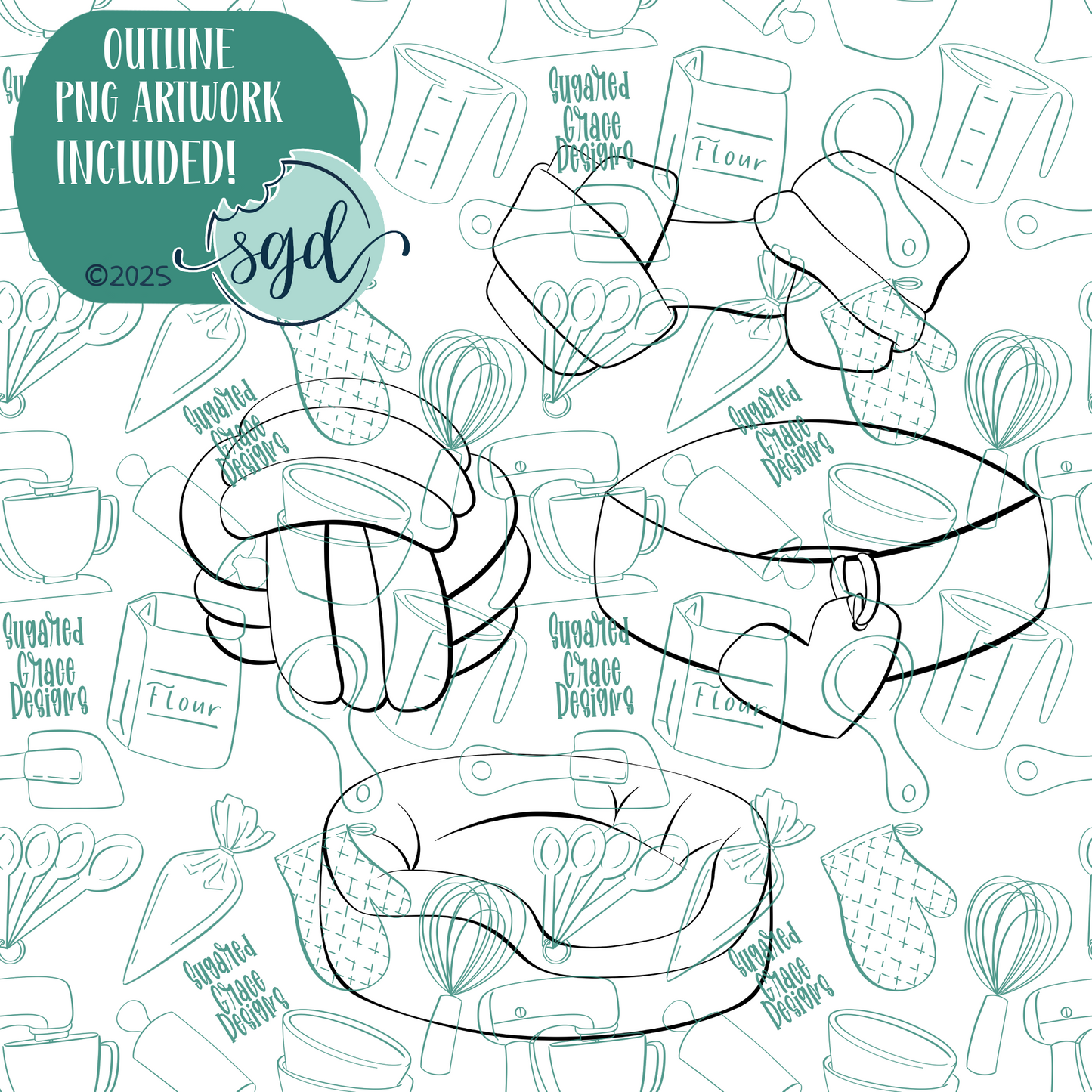 Pampered Dog Cookie Cutter Set of 4 with PNG Images to Match - Hand Drawn Graphics for Edible Ink Printers