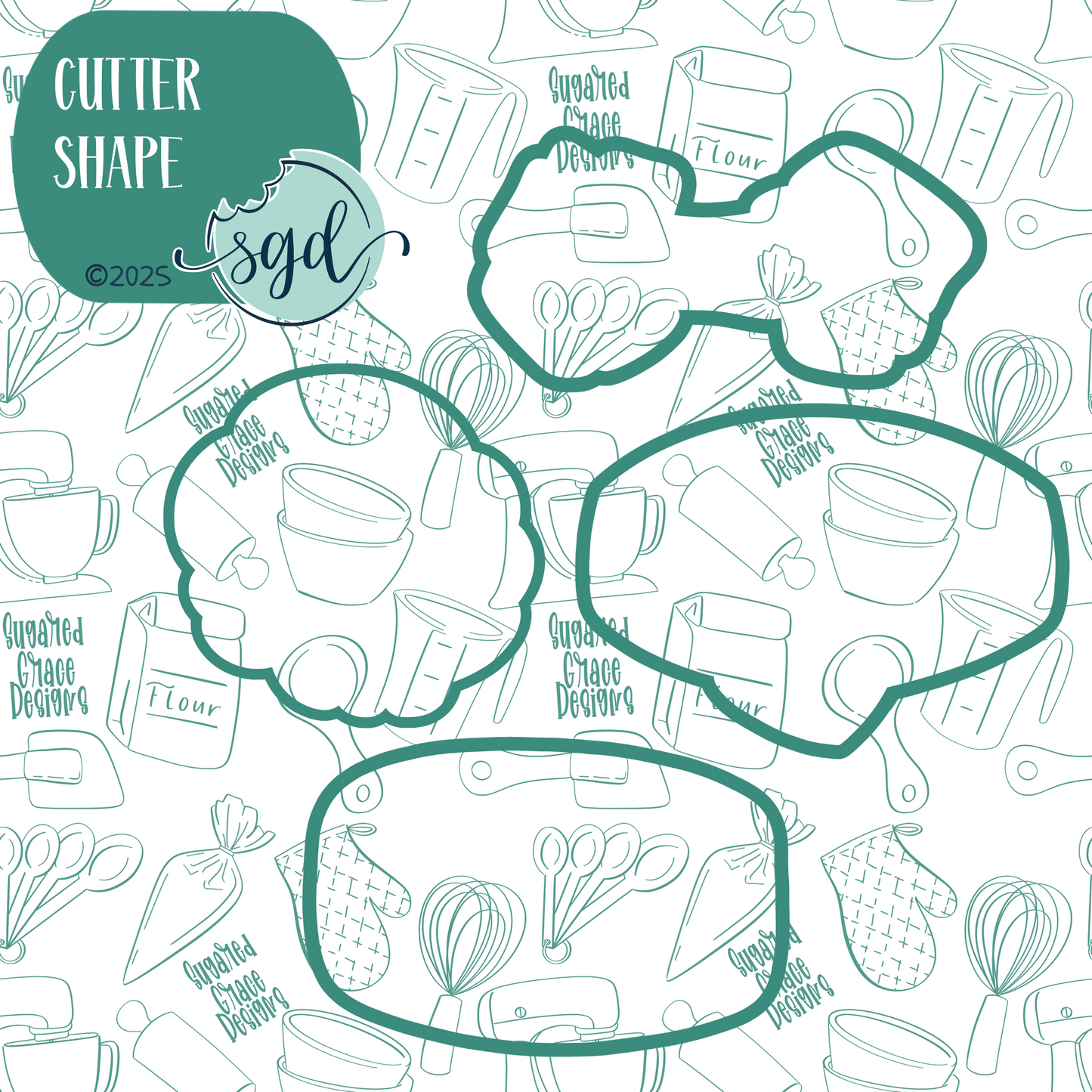 Pampered Dog Cookie Cutter Set of 4 with PNG Images to Match - Hand Drawn Graphics for Edible Ink Printers