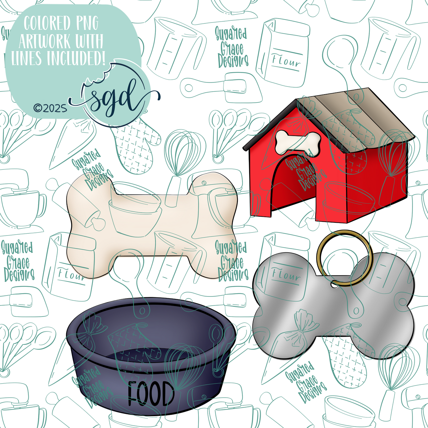 Classic Dog Cookie Cutter STL File Set of 4 with PNG Images to Match - For 3D Printing and Edible Ink Printers