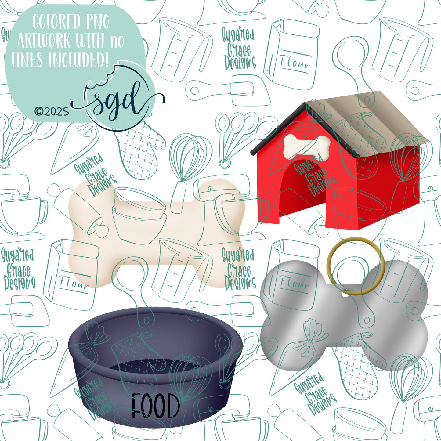 Classic Dog Cookie Cutter STL File Set of 4 with PNG Images to Match - For 3D Printing and Edible Ink Printers