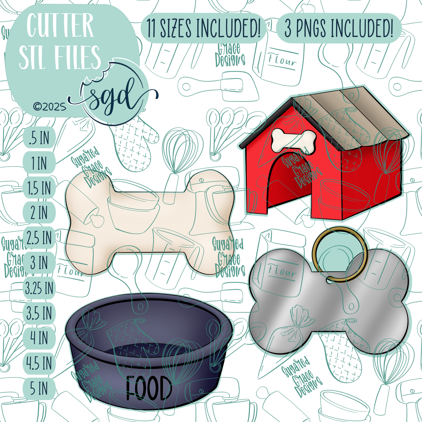 Classic Dog Cookie Cutter STL File Set of 4 with PNG Images to Match - For 3D Printing and Edible Ink Printers