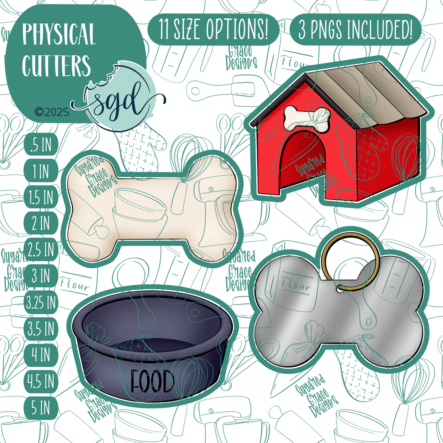 Classic Dog Cookie Cutter Set of 4 with PNG Images to Match - Hand Drawn Graphics for Edible Ink Printers