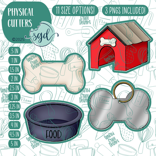 Classic Dog Cookie Cutter Set of 4 with PNG Images to Match - Hand Drawn Graphics for Edible Ink Printers