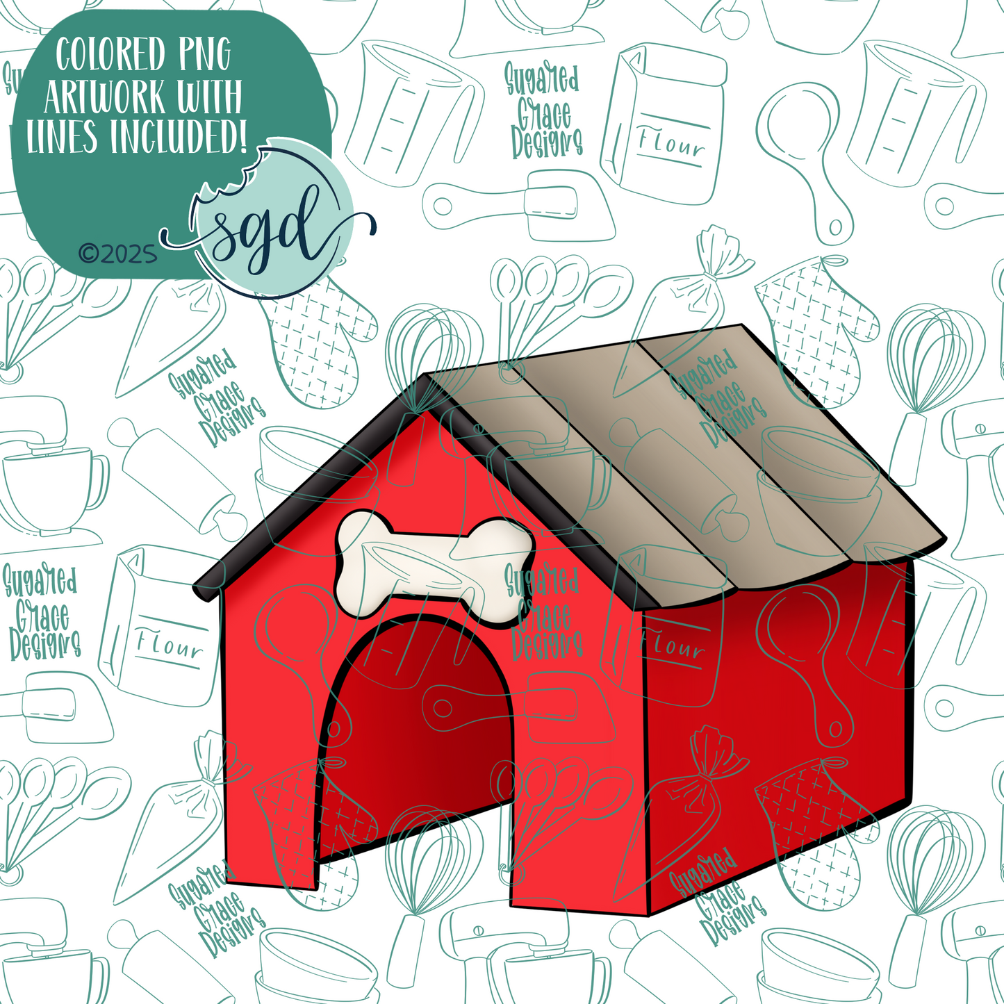 Dog House Cookie Cutter with PNG Images to Match - Hand Drawn Graphics for Edible Ink Printers
