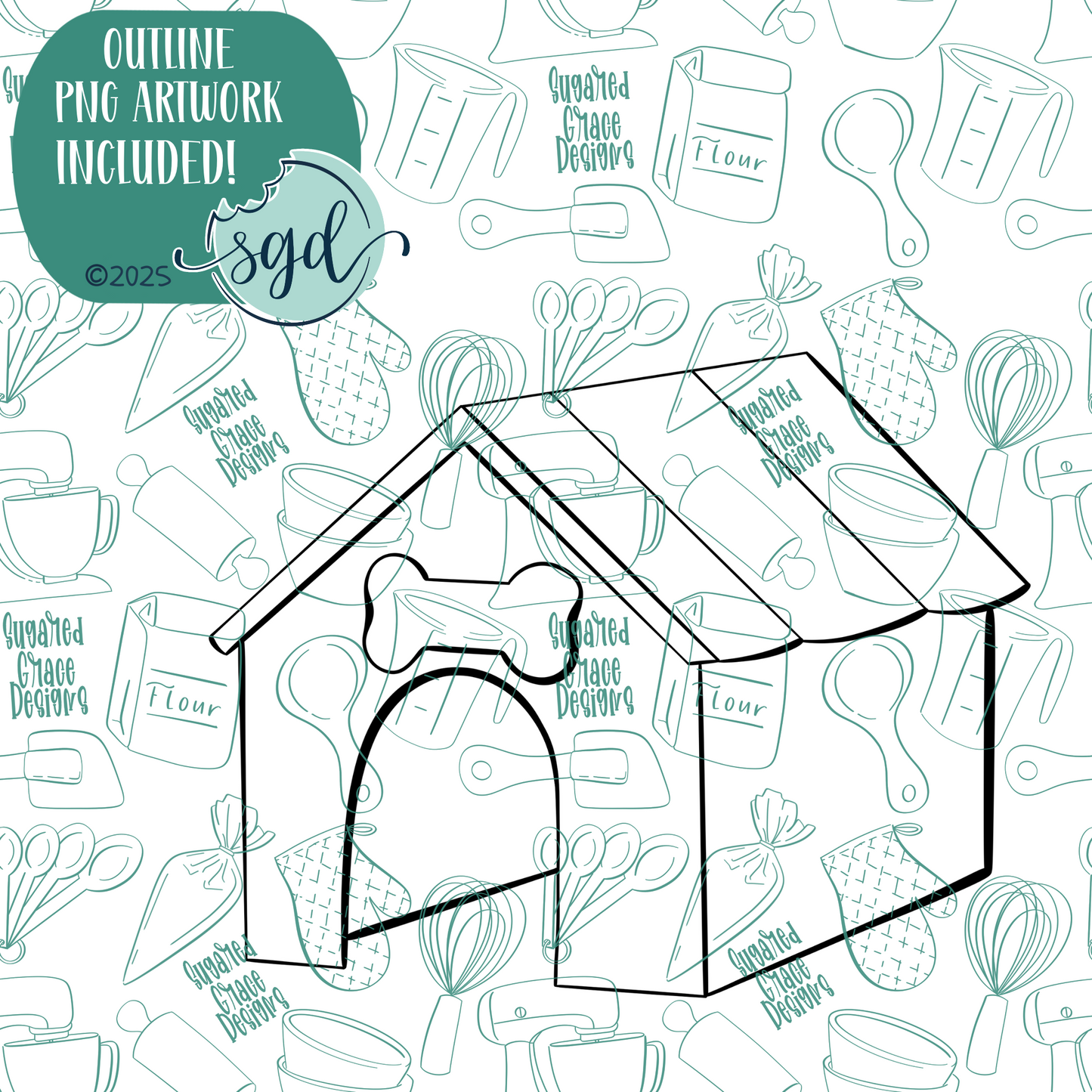 Dog House Cookie Cutter with PNG Images to Match - Hand Drawn Graphics for Edible Ink Printers
