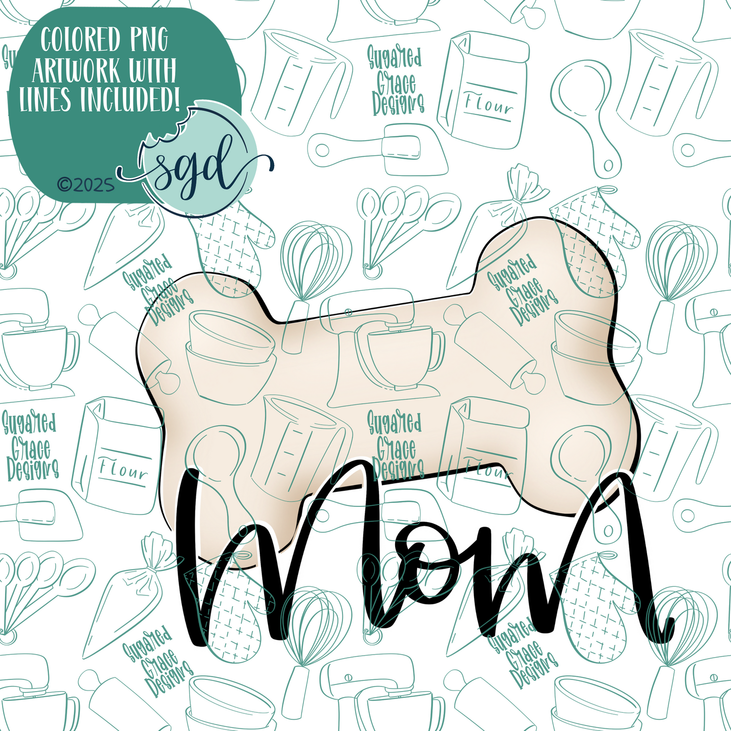 Dog Mom Plaque Cookie Cutter with PNG Images to Match - Hand Drawn Graphics for Edible Ink Printers