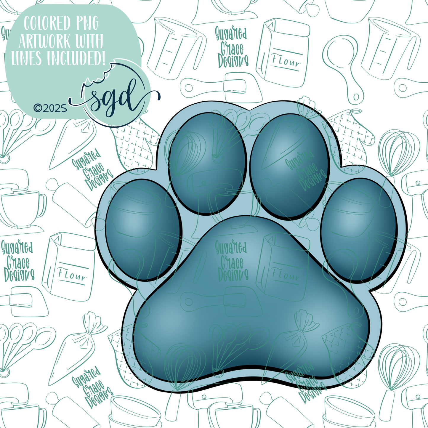 Dog Paw Cookie Cutter STL File  with PNG Images to Match - For 3D Printing and Edible Ink Printers