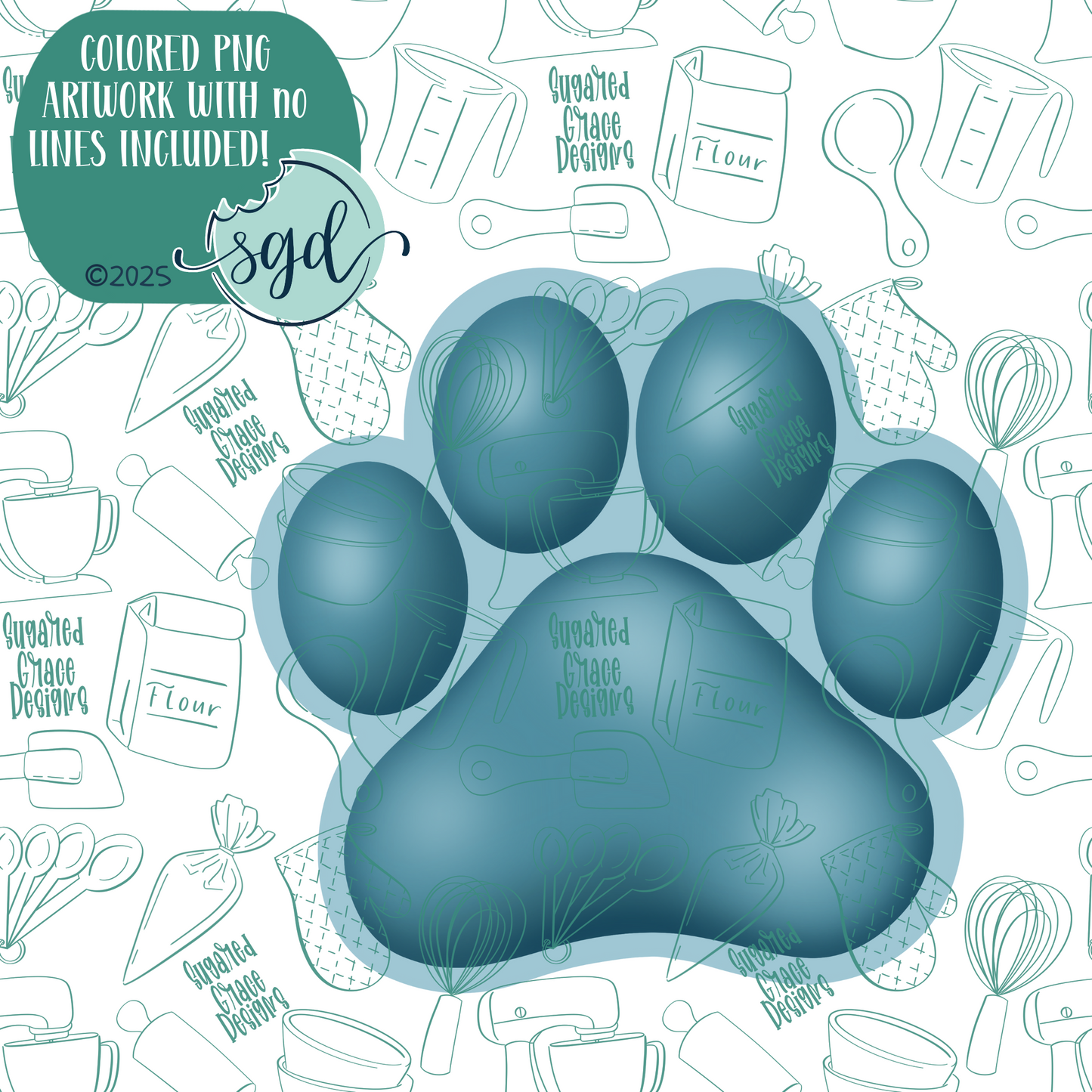 Dog Paw Cutter with PNG Images to Match - Hand Drawn Graphics for Edible Ink Printers