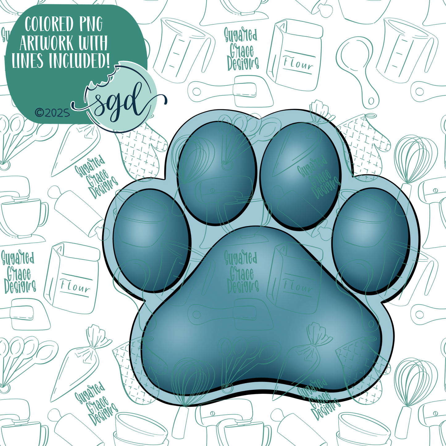 Dog Paw Cutter with PNG Images to Match - Hand Drawn Graphics for Edible Ink Printers