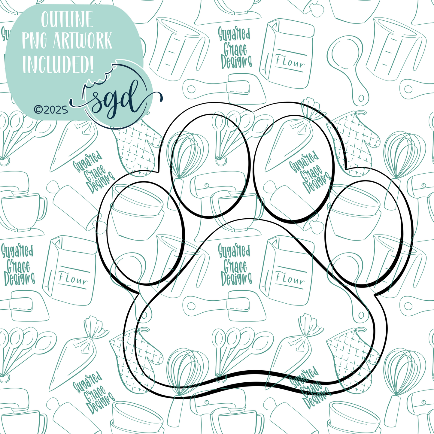Dog Paw Cookie Cutter STL File  with PNG Images to Match - For 3D Printing and Edible Ink Printers