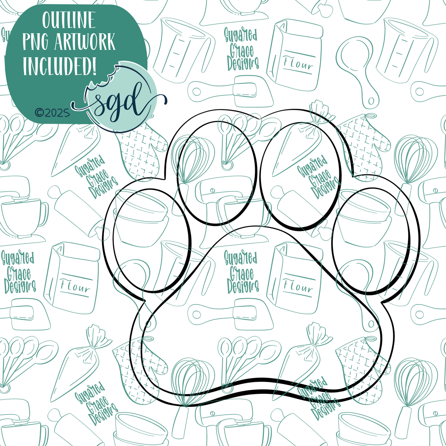 Dog Paw Cutter with PNG Images to Match - Hand Drawn Graphics for Edible Ink Printers