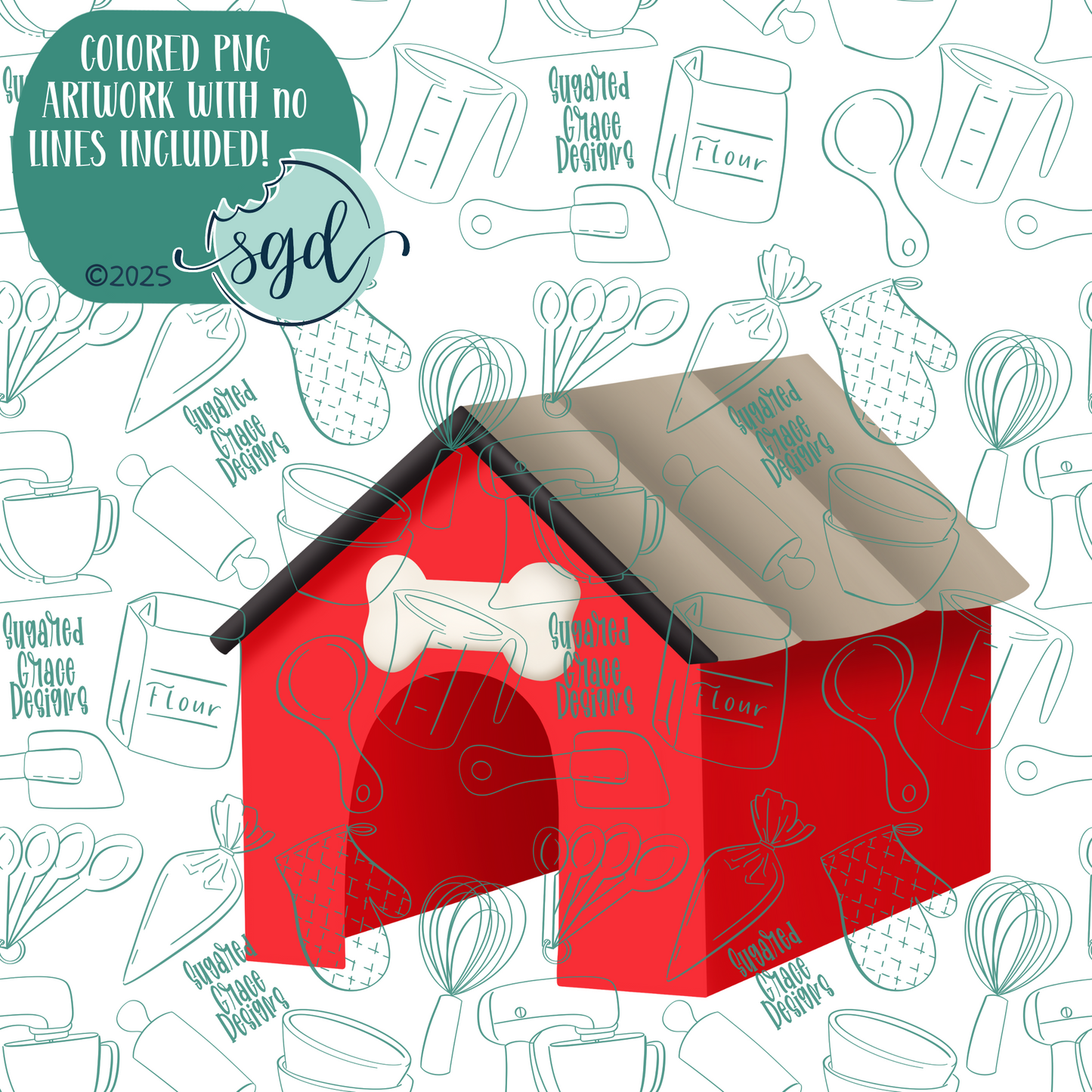 Dog House Cookie Cutter with PNG Images to Match - Hand Drawn Graphics for Edible Ink Printers