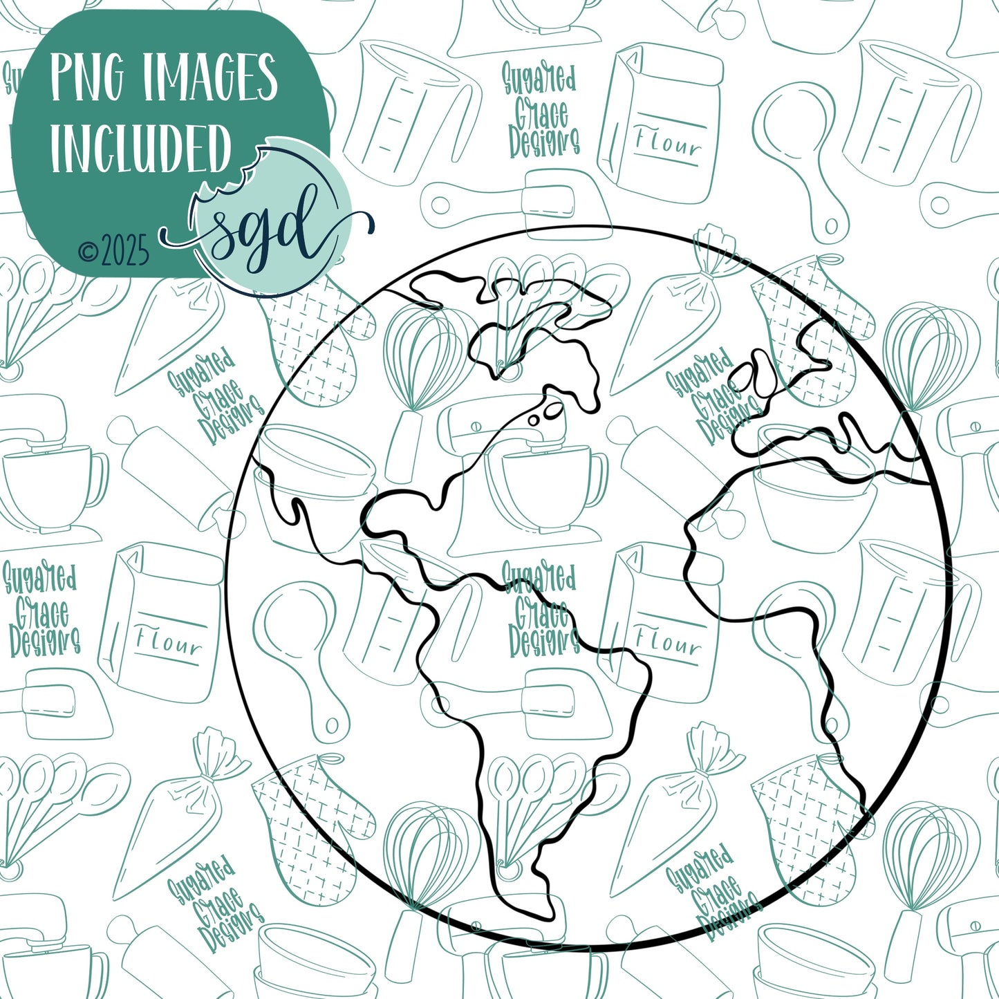 Planet Earth Cookie Cutter with PNG Images to Match - Hand Drawn Graphics for Edible Ink Printers