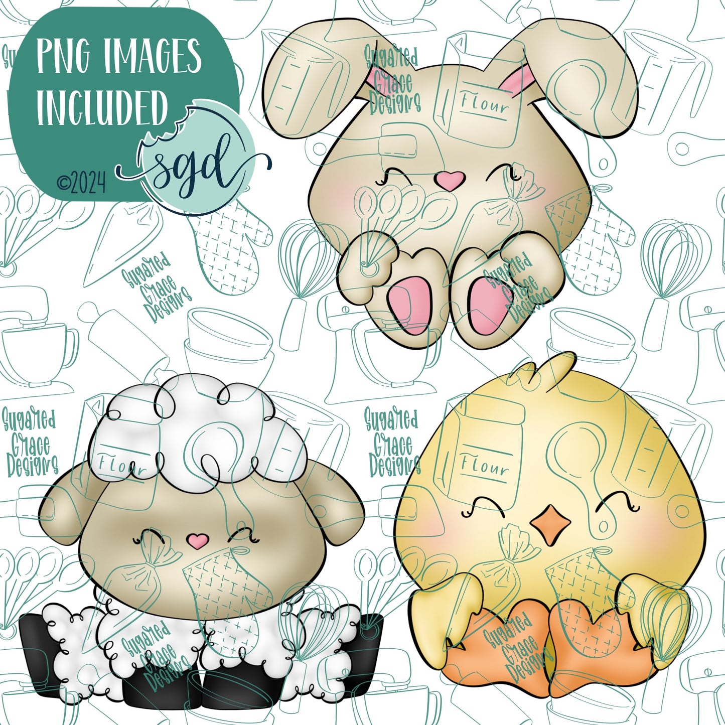 Easter Animal Cookie Cutter Set of 3 with Matching PNG Images for Edible Ink Printers Including Eddie