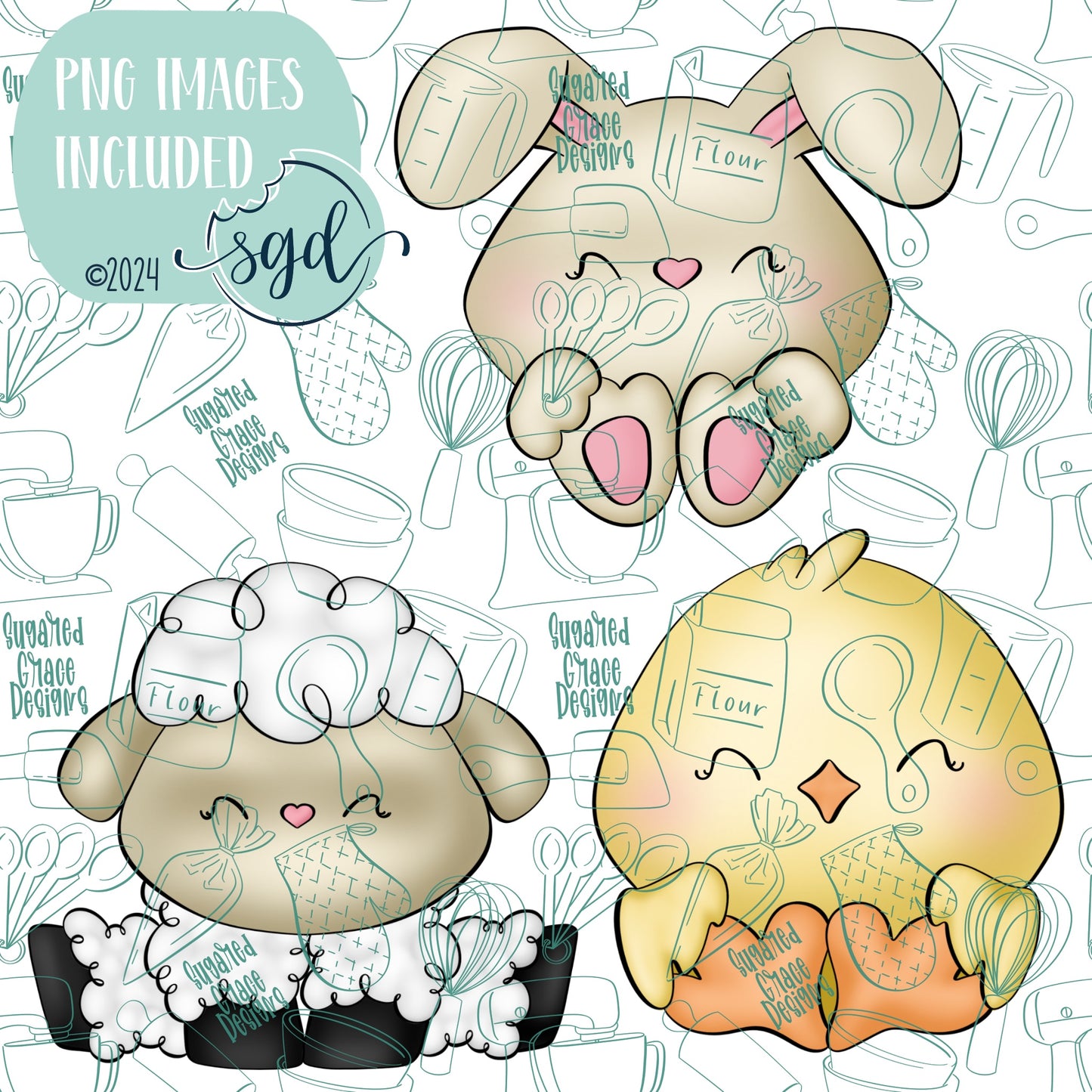 Easter Animal Cookie Cutter STL File Set of 3 with PNG Images to Match - For 3D Printing and Edible Ink Printers