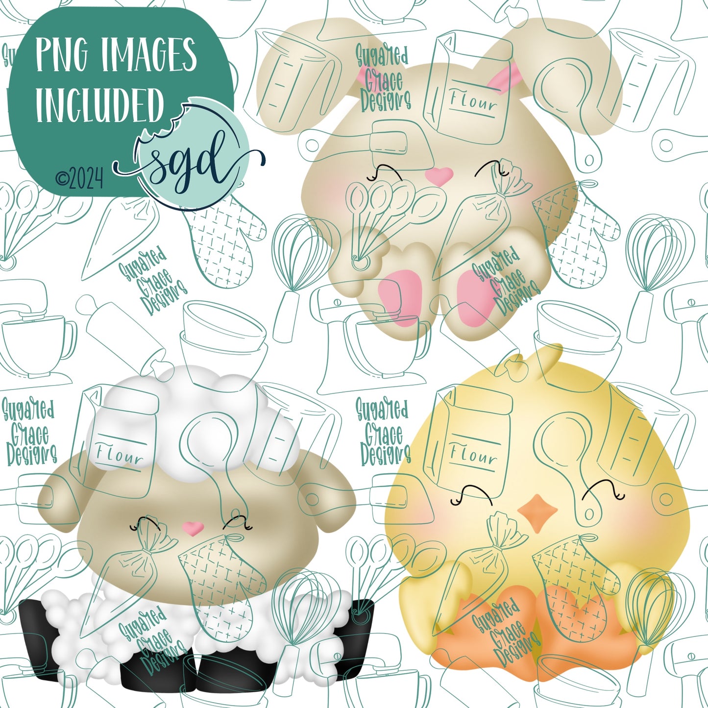 Easter Animal Cookie Cutter Set of 3 with Matching PNG Images for Edible Ink Printers Including Eddie