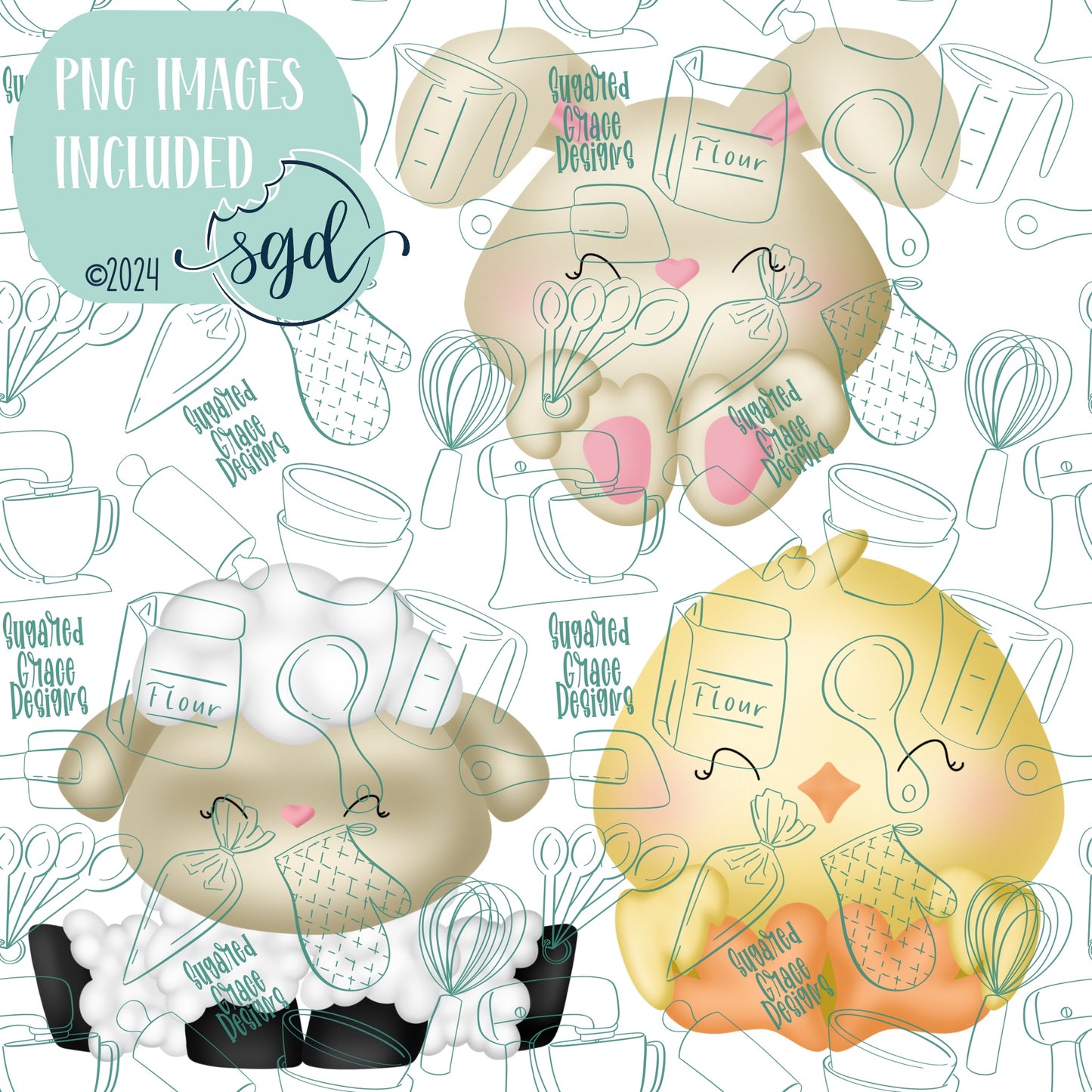 Easter Animal Cookie Cutter STL File Set of 3 with PNG Images to Match - For 3D Printing and Edible Ink Printers