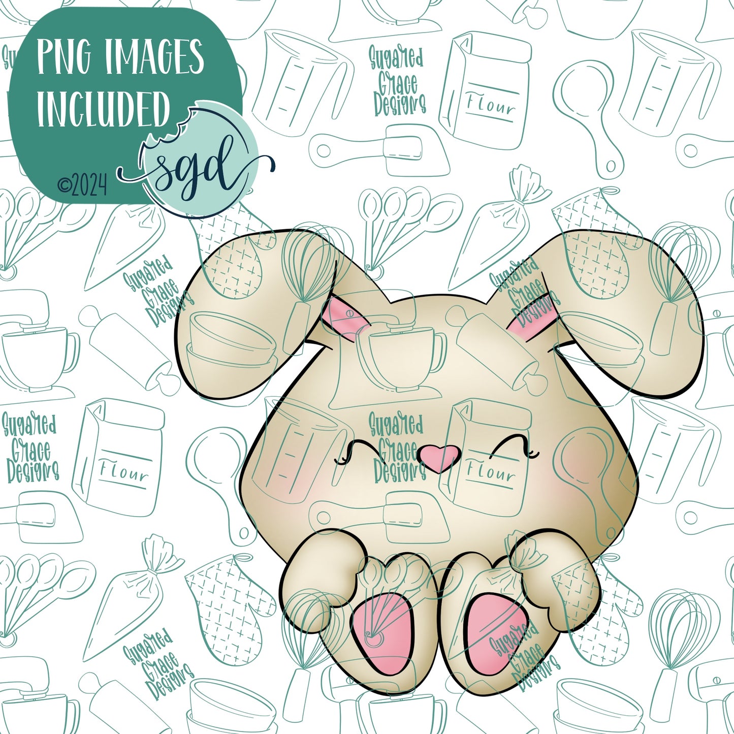 Bunny Cookie Cutter with Matching PNG Images for Edible Ink Printer Including Eddie