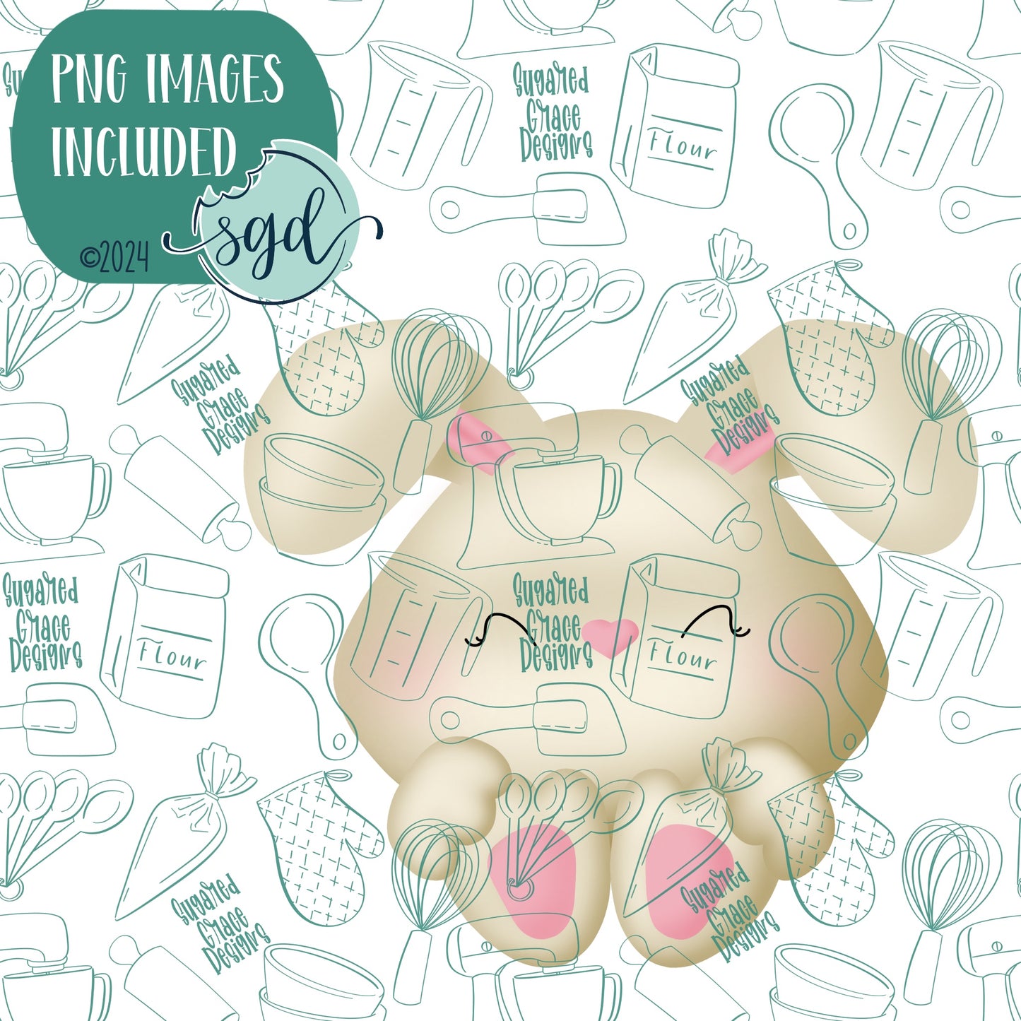 Bunny Cookie Cutter with Matching PNG Images for Edible Ink Printer Including Eddie