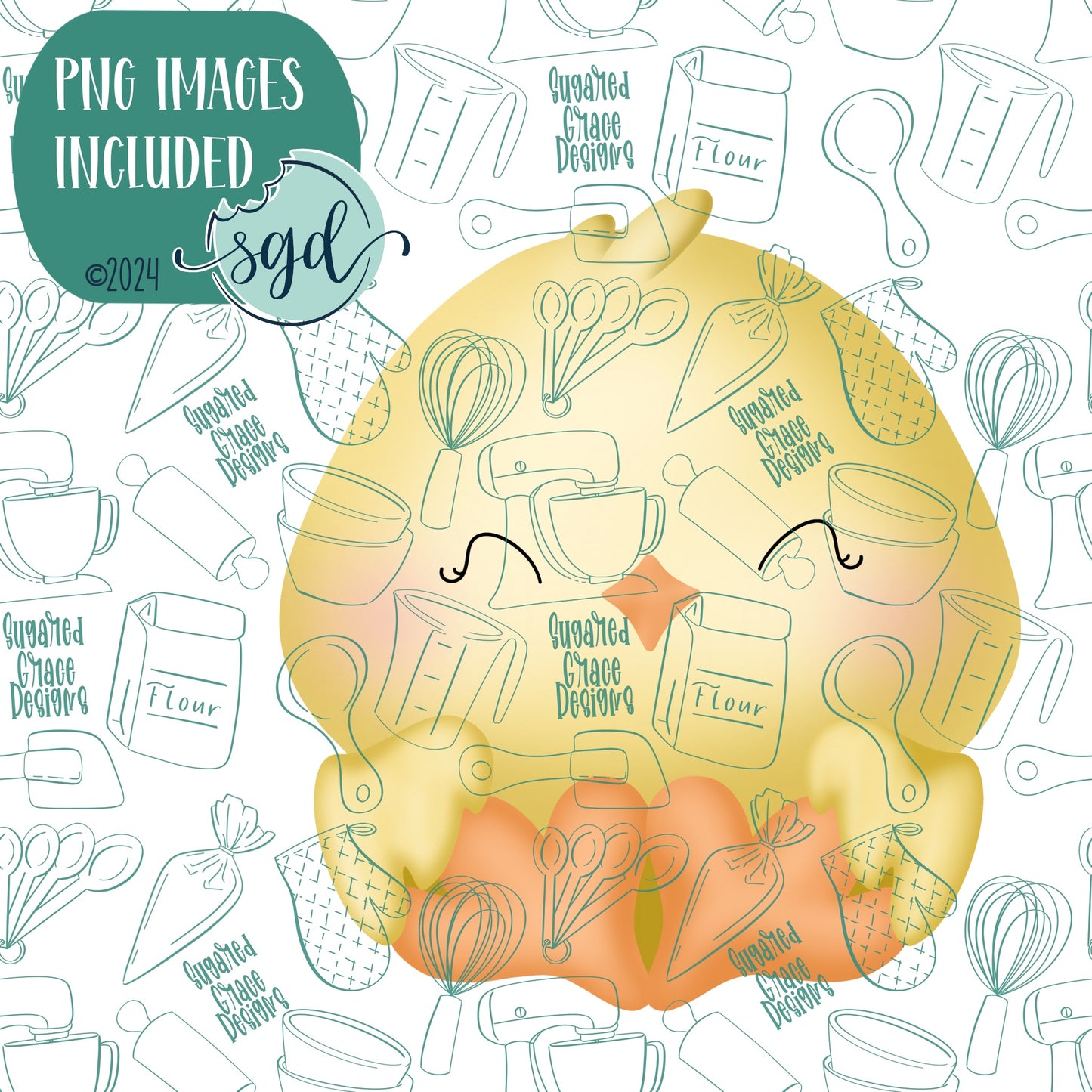 Easter Chick Cookie Cutter with PNG Images to Match - Hand Drawn Graphics for Edible Ink Printers