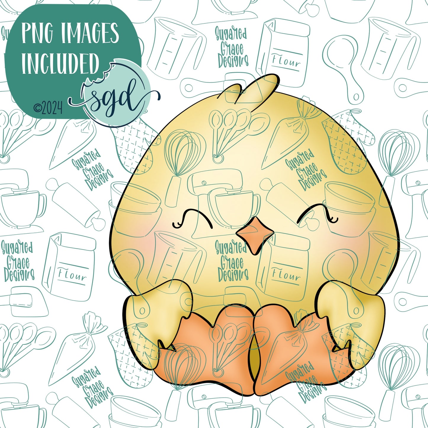 Easter Chick Cookie Cutter with PNG Images to Match - Hand Drawn Graphics for Edible Ink Printers