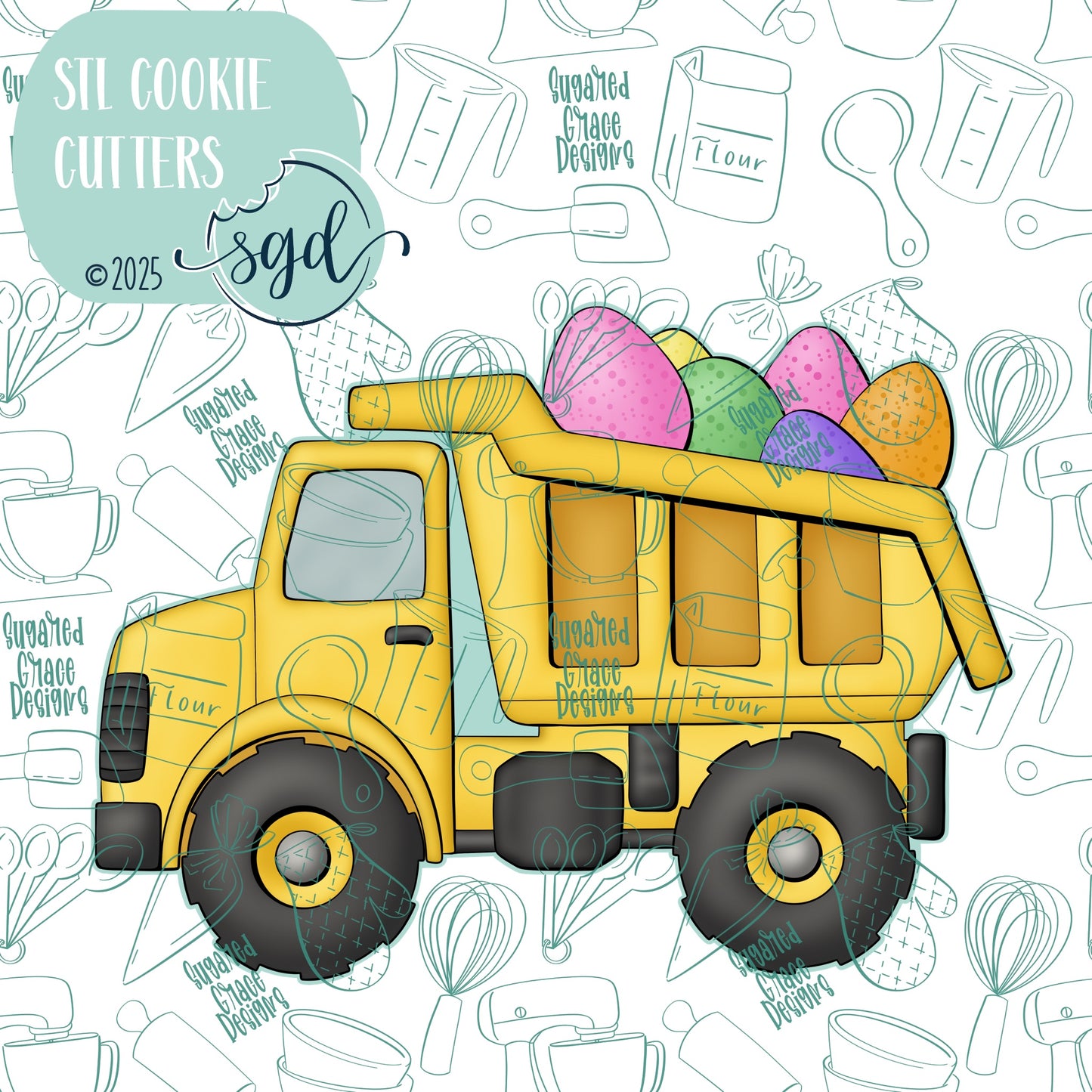 Easter Egg Dump Truck Cookie Cutter STL File  with PNG Images to Match - For 3D Printing and Edible Ink Printers
