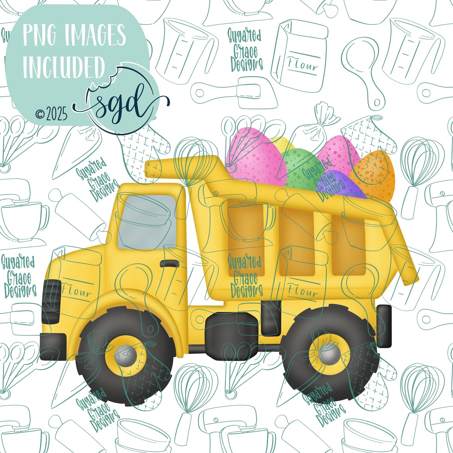 Easter Egg Dump Truck Cookie Cutter STL File  with PNG Images to Match - For 3D Printing and Edible Ink Printers