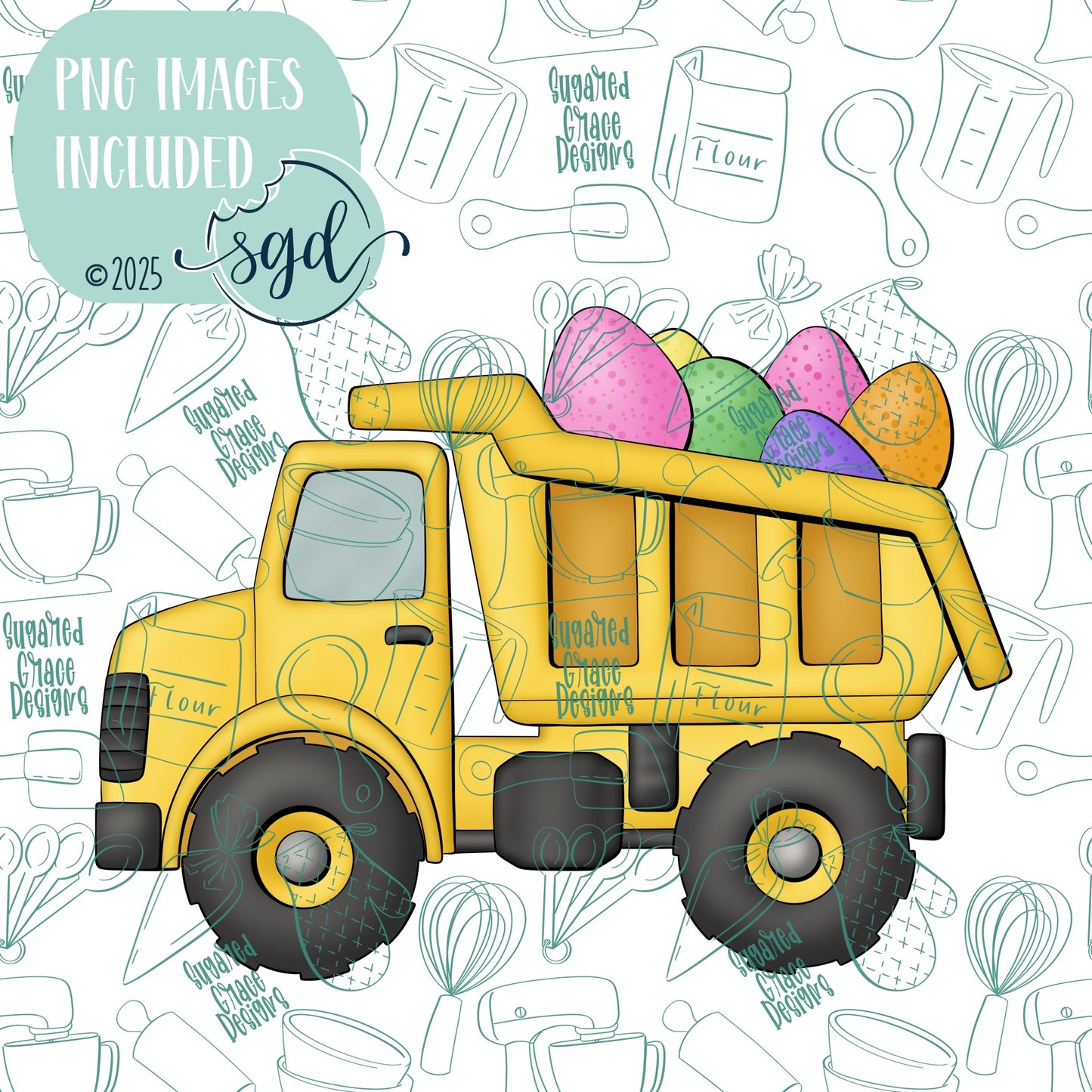 Easter Egg Dump Truck Cookie Cutter STL File  with PNG Images to Match - For 3D Printing and Edible Ink Printers