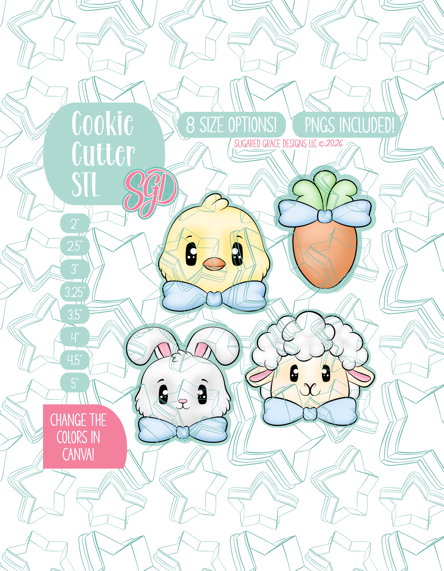 Editable Easter Animal Cookie Cutter STL and PNG Set with 4 Designs (Digital Download)