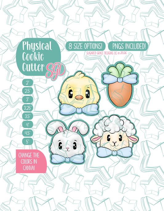 Easter Animals with Bows Cookie Cutter set with matching PNG - Set of 4 Designs