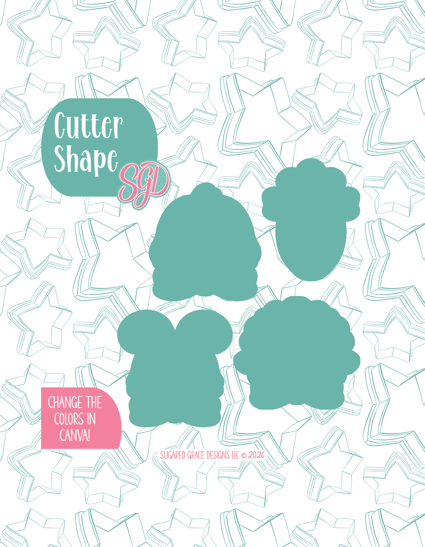 Easter Animals with Bows Cookie Cutter set with matching PNG - Set of 4 Designs