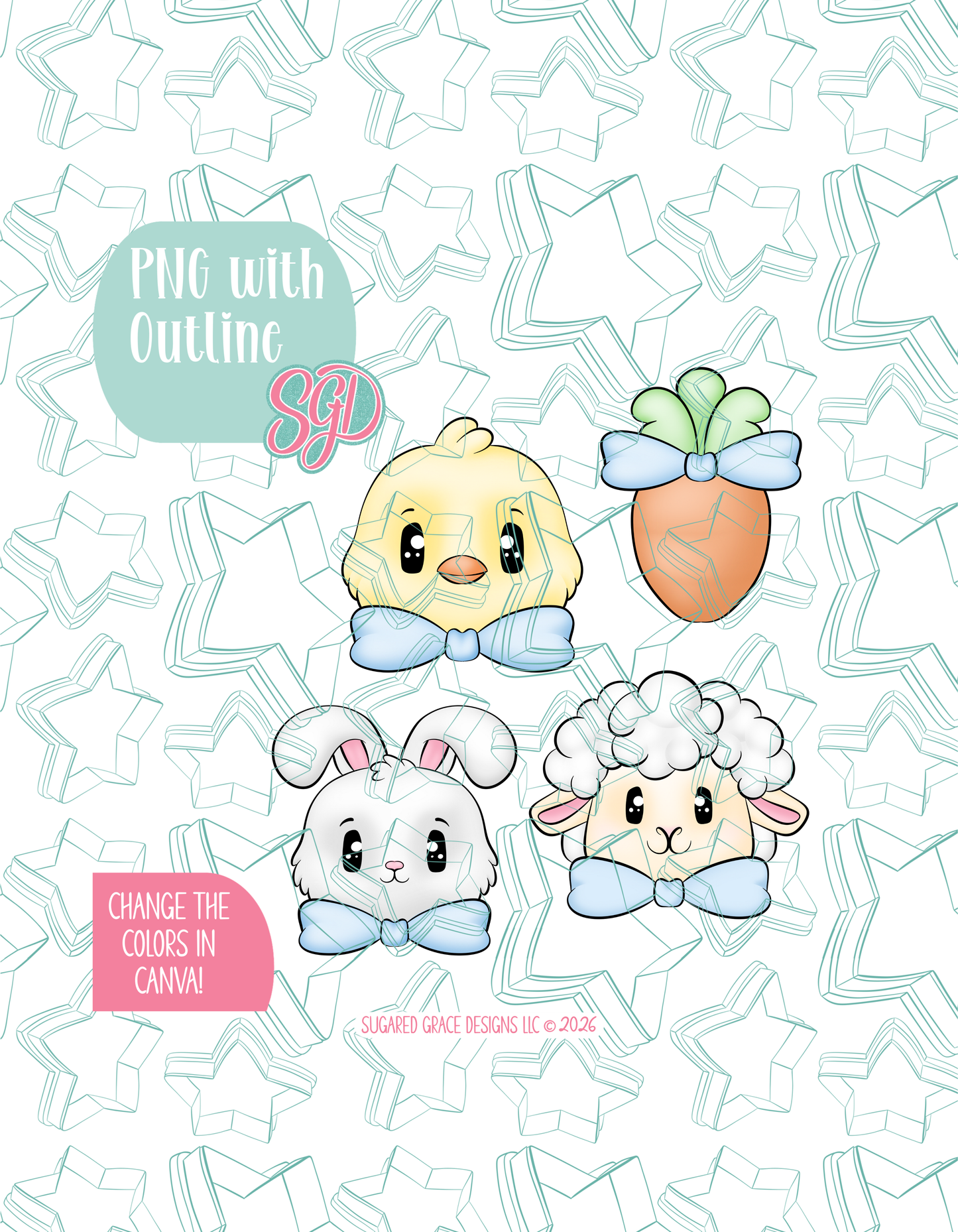 Editable Easter Animal Cookie Cutter STL and PNG Set with 4 Designs (Digital Download)